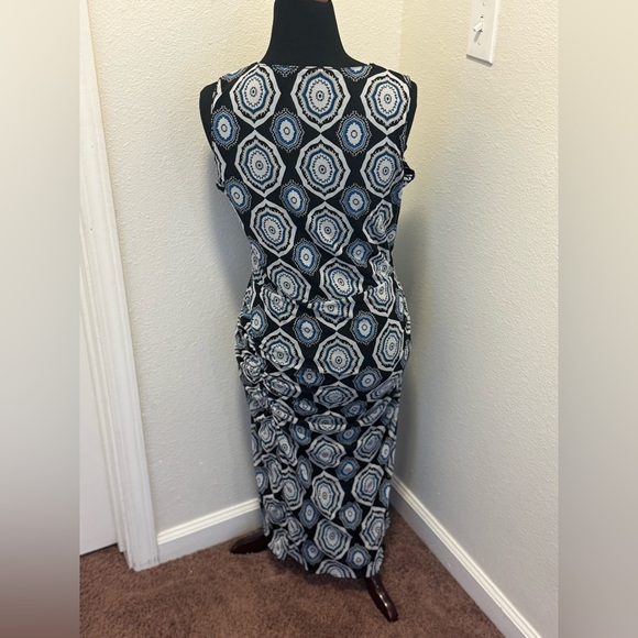 White House Black Market Floral Blue Gray White Reversible Mesh Dress Ruched M - Picture 5 of 8